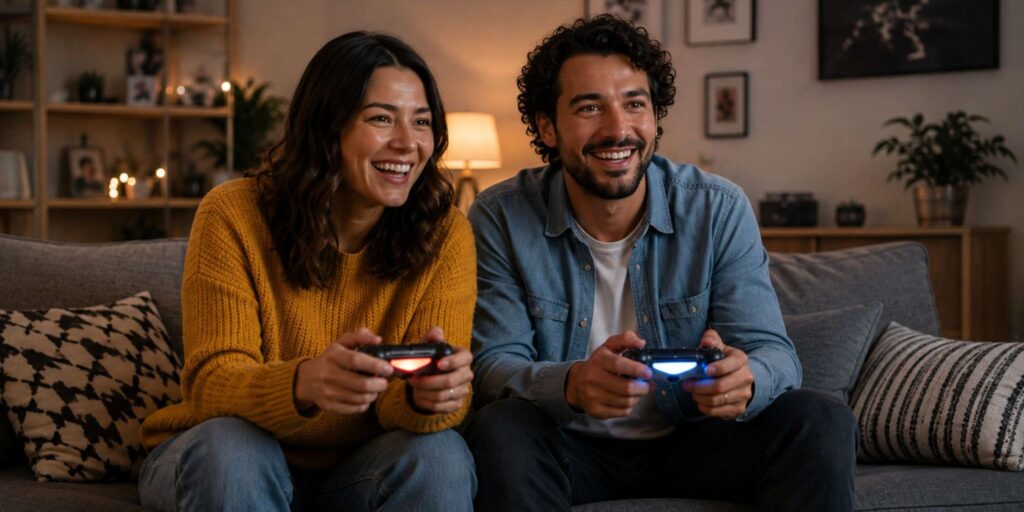 Couple playing video games